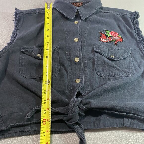 BIKER DESIGN LADIES ONLY Vest Denim Cropped Top Tie Front Sleeveless XL Black - Picture 6 of 10